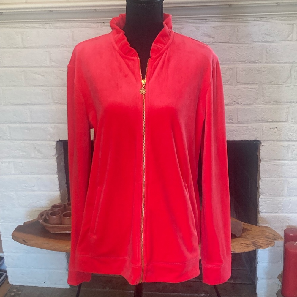 Lilly Pulitzer coral velour jacket size XL